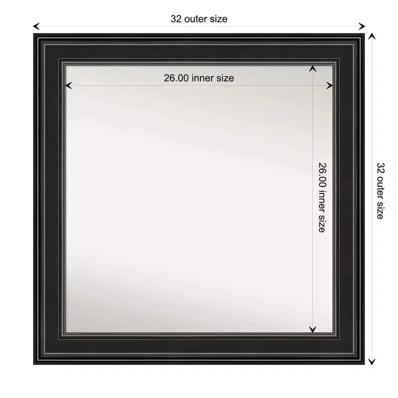 32" x 32" Non-Beveled Black Bathroom Wall Mirror