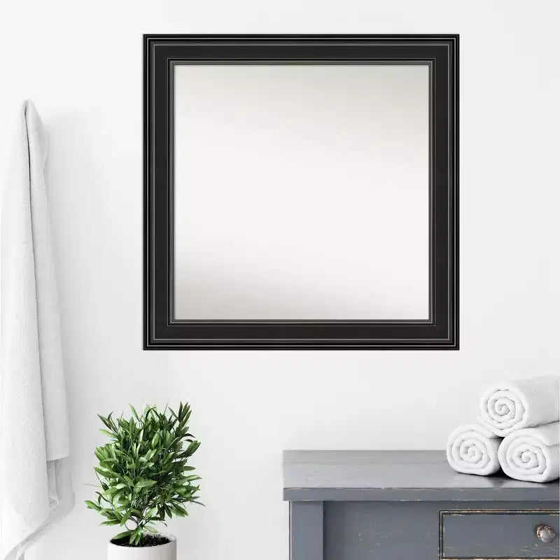 32" x 32" Non-Beveled Black Bathroom Wall Mirror