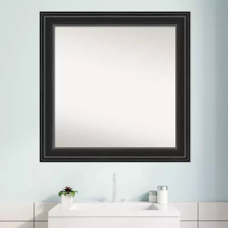 32" x 32" Non-Beveled Black Bathroom Wall Mirror