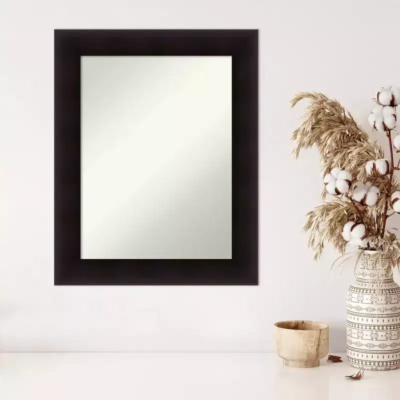 24" x 30" Non-Beveled Espresso Wood Wall Mirror -: Modern Rectangular Vanity, Includes Mount Hardware