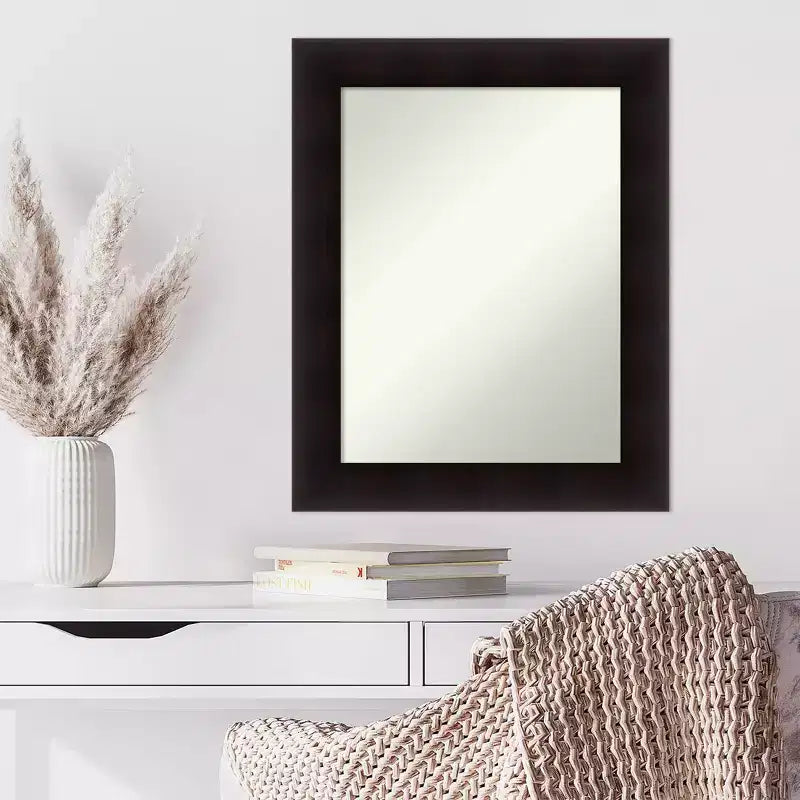 24" x 30" Non-Beveled Espresso Wood Wall Mirror -: Modern Rectangular Vanity, Includes Mount Hardware