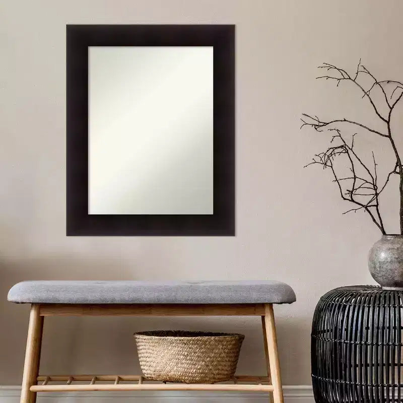 24" x 30" Non-Beveled Espresso Wood Wall Mirror -: Modern Rectangular Vanity, Includes Mount Hardware