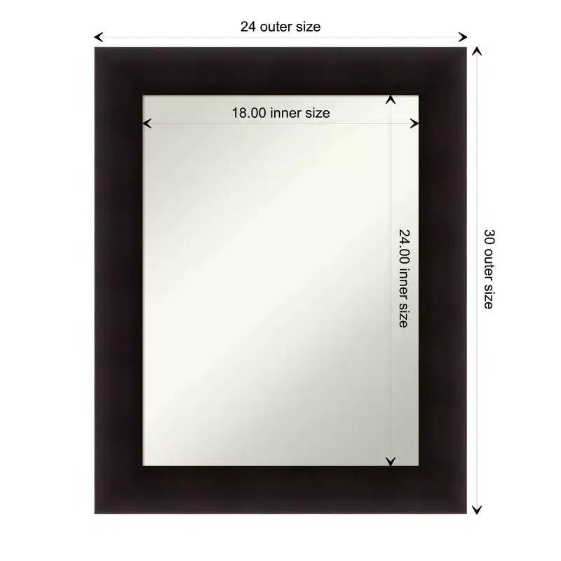 24" x 30" Non-Beveled Espresso Wood Wall Mirror -: Modern Rectangular Vanity, Includes Mount Hardware