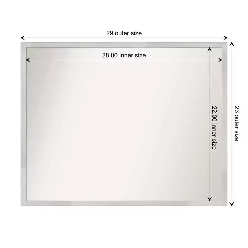 30" x 24" Non-Beveled Silver Wood Bathroom Wall Mirror -: Modern Rectangle, Wall Mount