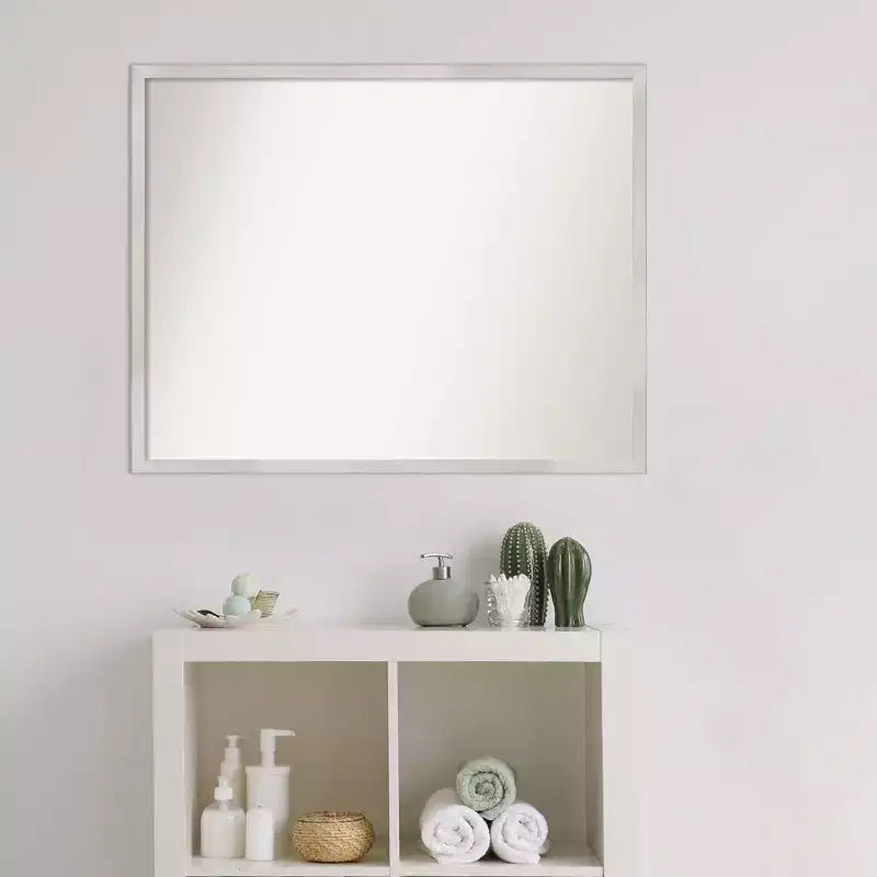 30" x 24" Non-Beveled Silver Wood Bathroom Wall Mirror -: Modern Rectangle, Wall Mount