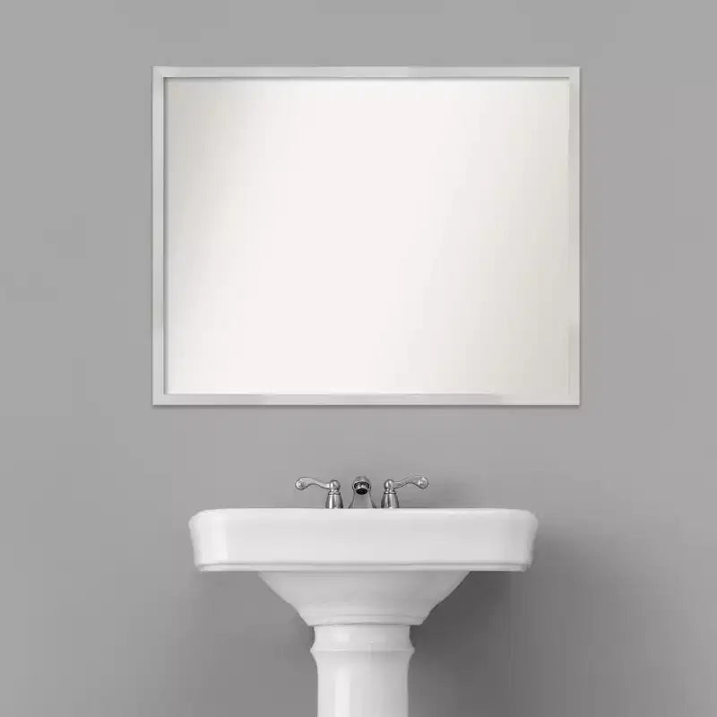 30" x 24" Non-Beveled Silver Wood Bathroom Wall Mirror -: Modern Rectangle, Wall Mount