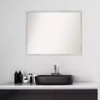 30" x 24" Non-Beveled Silver Wood Bathroom Wall Mirror -: Modern Rectangle, Wall Mount
