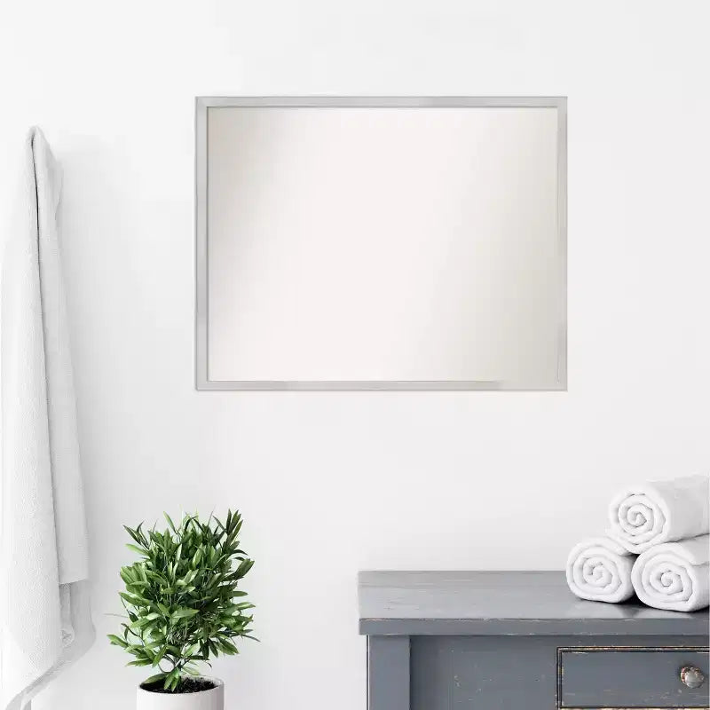 30" x 24" Non-Beveled Silver Wood Bathroom Wall Mirror -: Modern Rectangle, Wall Mount