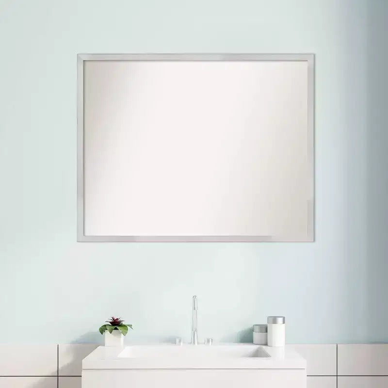 30" x 24" Non-Beveled Silver Wood Bathroom Wall Mirror -: Modern Rectangle, Wall Mount