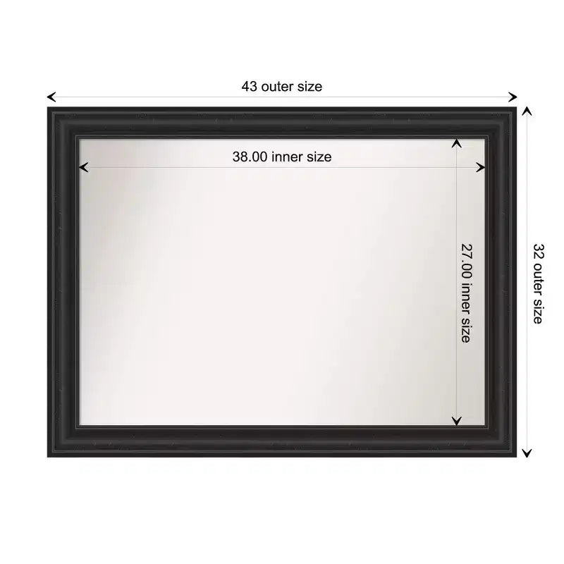 44" x 33" Non-Beveled Black Wall Mirror -: Modern Rectangle, Polystyrene Frame, Includes Mount Hardware