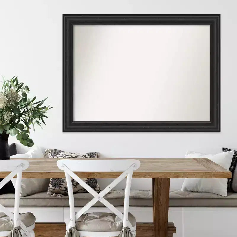 44" x 33" Non-Beveled Black Wall Mirror -: Modern Rectangle, Polystyrene Frame, Includes Mount Hardware