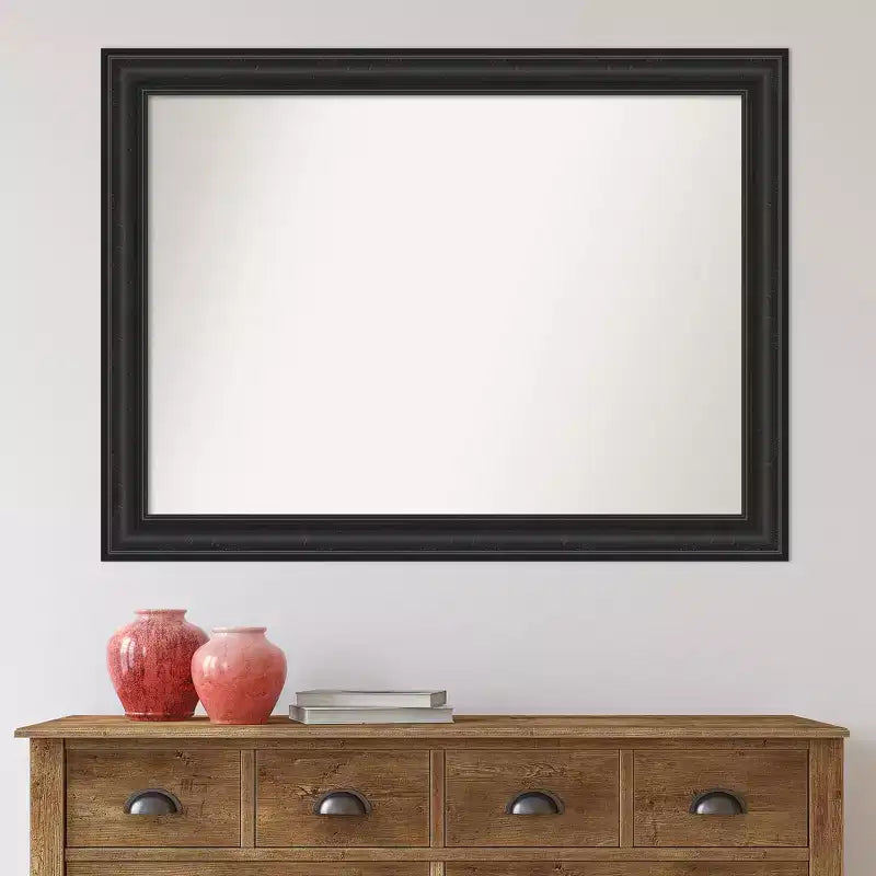 44" x 33" Non-Beveled Black Wall Mirror -: Modern Rectangle, Polystyrene Frame, Includes Mount Hardware