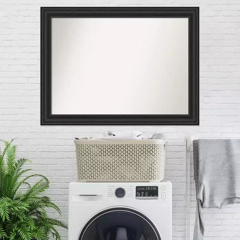 44" x 33" Non-Beveled Black Wall Mirror -: Modern Rectangle, Polystyrene Frame, Includes Mount Hardware