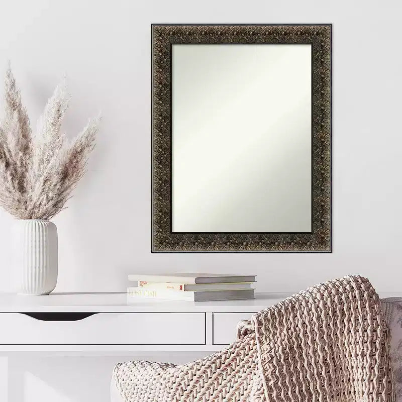 23" x 29" Non-Beveled Embossed Black Wood Wall Mirror