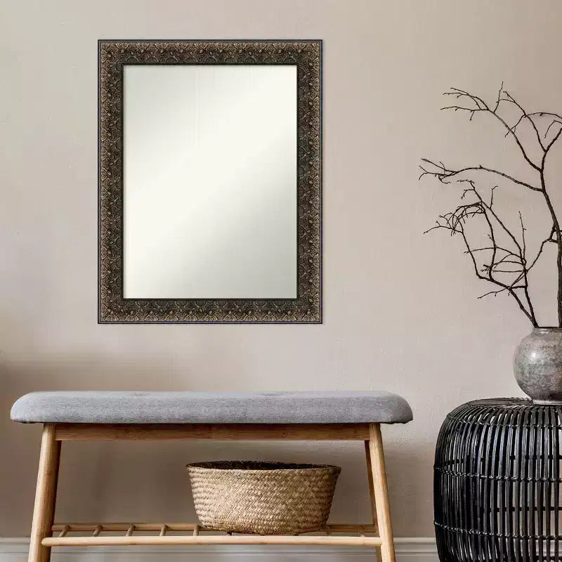 23" x 29" Non-Beveled Embossed Black Wood Wall Mirror