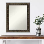 23" x 29" Non-Beveled Embossed Black Wood Wall Mirror