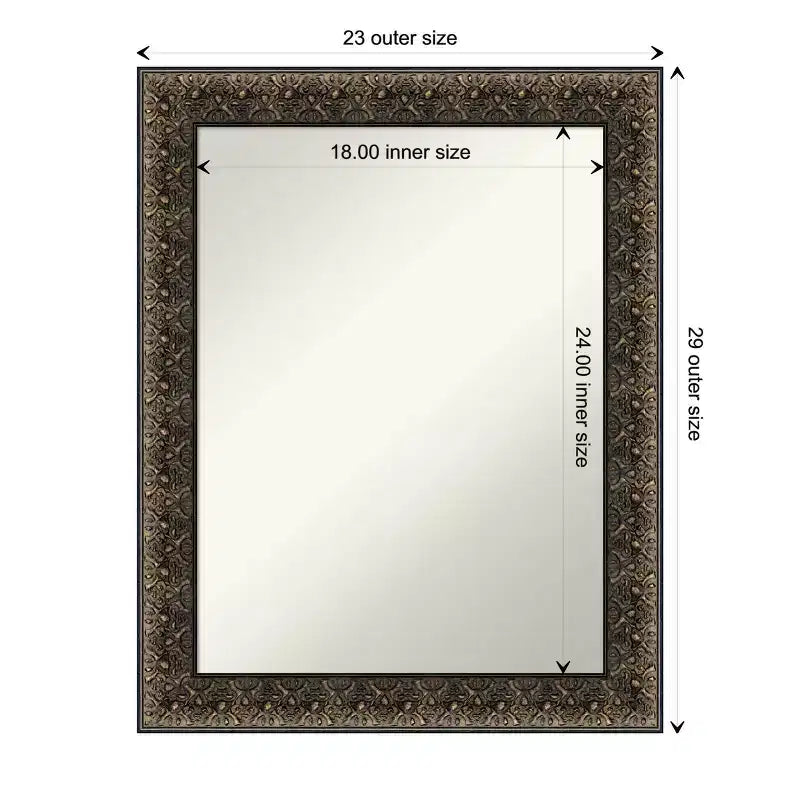 23" x 29" Non-Beveled Embossed Black Wood Wall Mirror