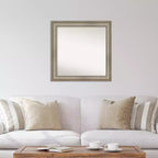 32" x 32" Non-Beveled Antique Silver Narrow Wood Wall Mirror -: Modern Square, Includes Mount Hardware