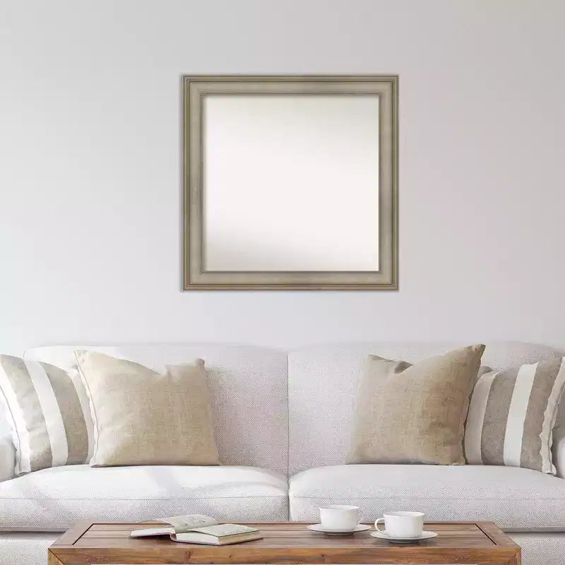 32" x 32" Non-Beveled Antique Silver Narrow Wood Wall Mirror -: Modern Square, Includes Mount Hardware