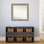 32" x 32" Non-Beveled Antique Silver Narrow Wood Wall Mirror -: Modern Square, Includes Mount Hardware