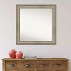 32" x 32" Non-Beveled Antique Silver Narrow Wood Wall Mirror -: Modern Square, Includes Mount Hardware