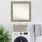 32" x 32" Non-Beveled Antique Silver Narrow Wood Wall Mirror -: Modern Square, Includes Mount Hardware
