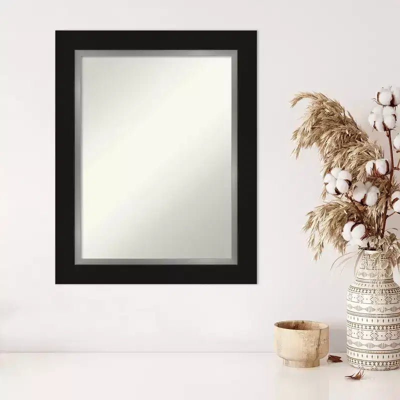 24" x 30" Non-Beveled Black Silver Wall Mirror -: Modern Rectangular Vanity Decor