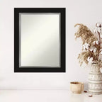 24" x 30" Non-Beveled Black Silver Wall Mirror -: Modern Rectangular Vanity Decor