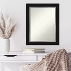 24" x 30" Non-Beveled Black Silver Wall Mirror -: Modern Rectangular Vanity Decor