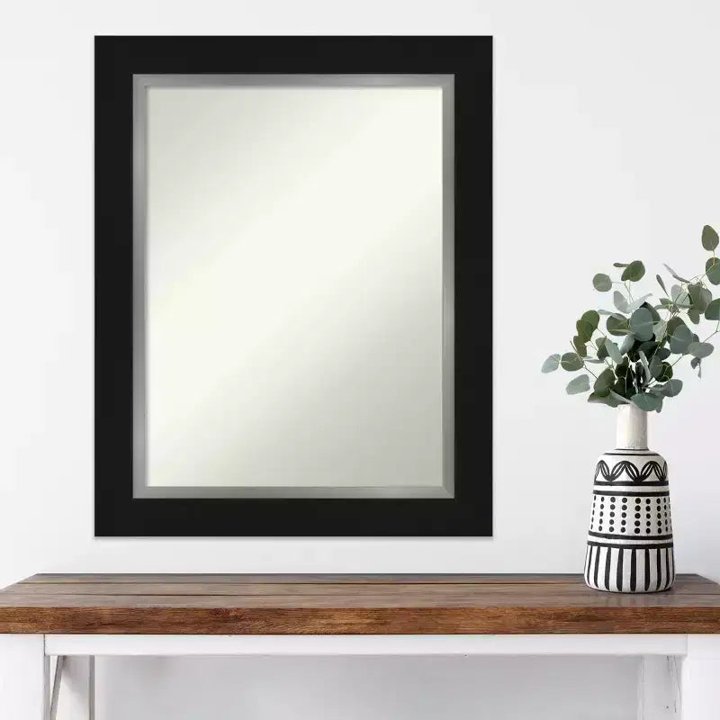 24" x 30" Non-Beveled Black Silver Wall Mirror -: Modern Rectangular Vanity Decor