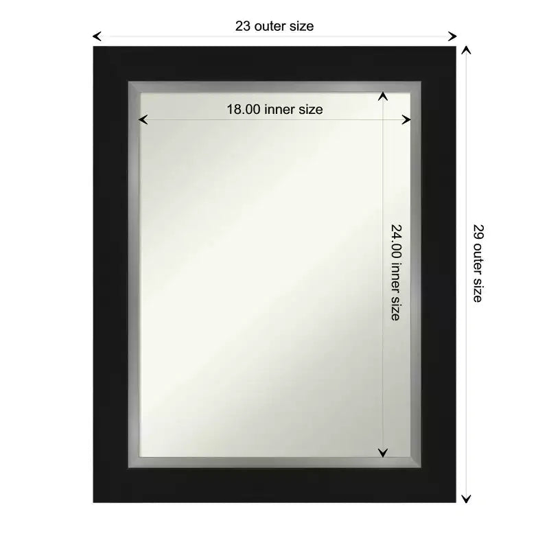 24" x 30" Non-Beveled Black Silver Wall Mirror -: Modern Rectangular Vanity Decor