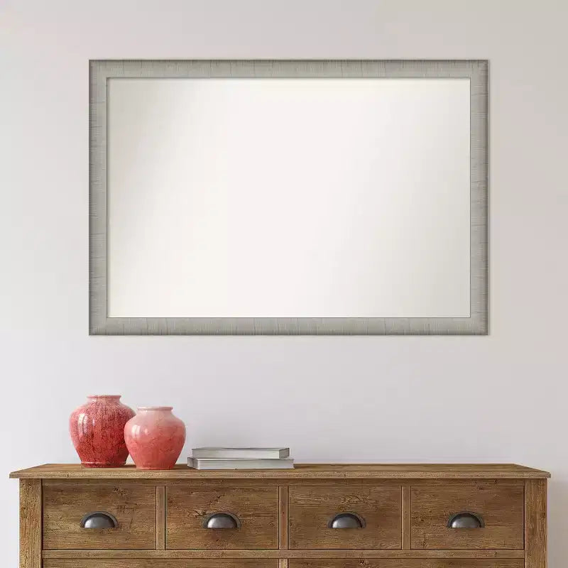 39" x 27" Non-Beveled Brushed Pewter Narrow Wall Mirror