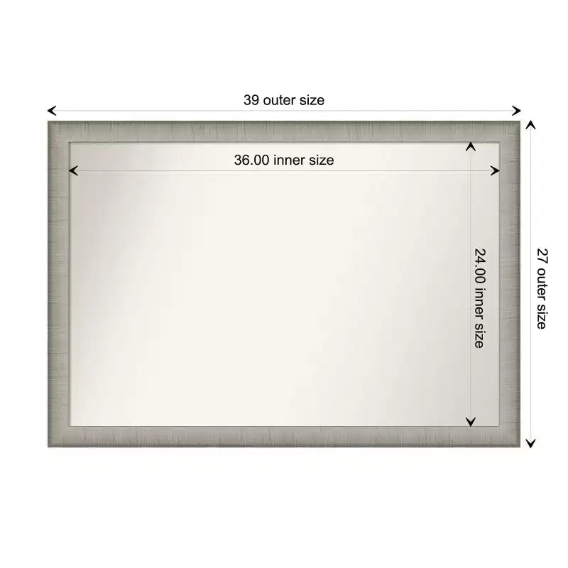 39" x 27" Non-Beveled Brushed Pewter Narrow Wall Mirror