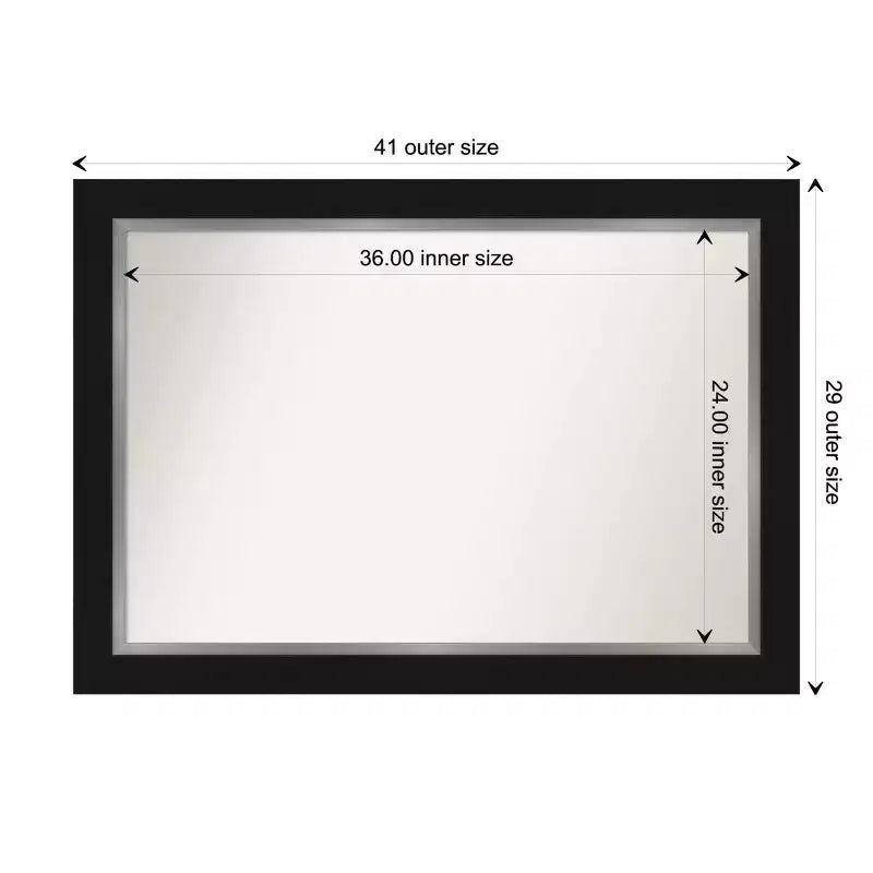 42" x 30" Non-Beveled Bathroom Wall Mirror Black -: Modern Rectangle, Wall Mount