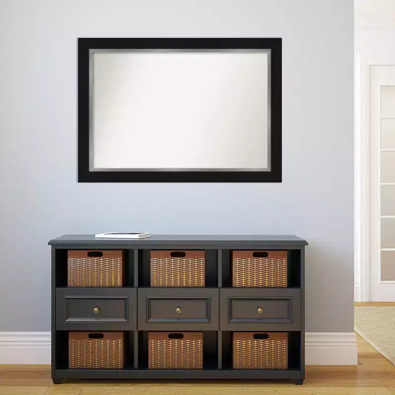 42" x 30" Non-Beveled Bathroom Wall Mirror Black -: Modern Rectangle, Wall Mount