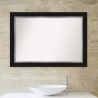 42" x 30" Non-Beveled Bathroom Wall Mirror Black -: Modern Rectangle, Wall Mount