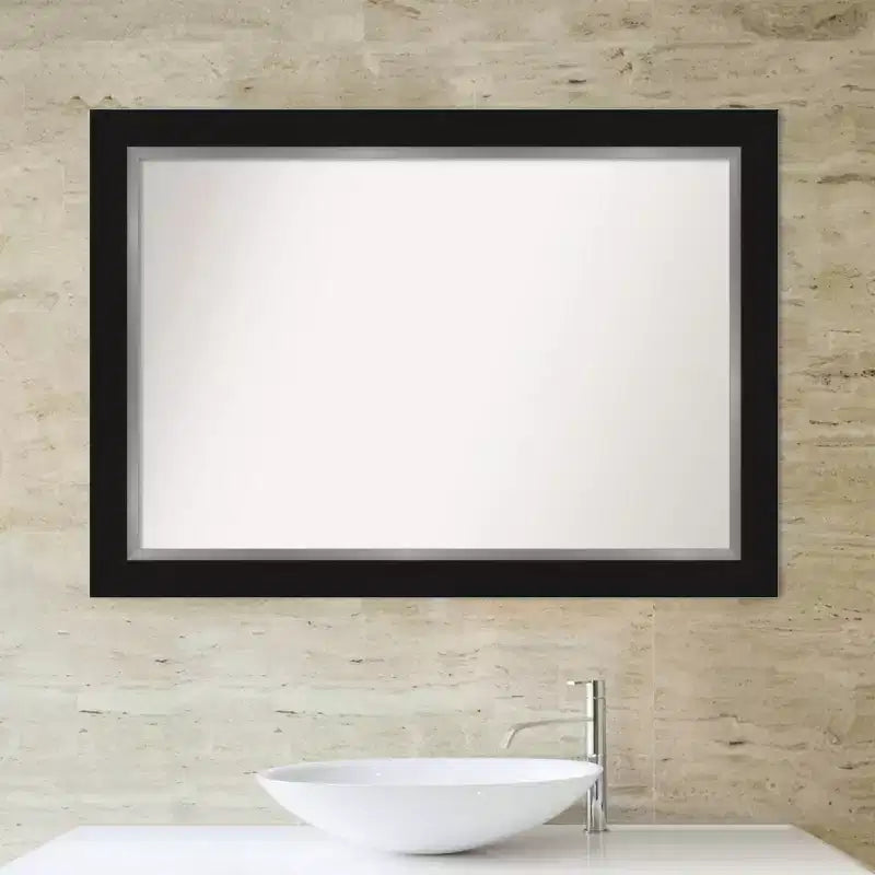 42" x 30" Non-Beveled Bathroom Wall Mirror Black -: Modern Rectangle, Wall Mount