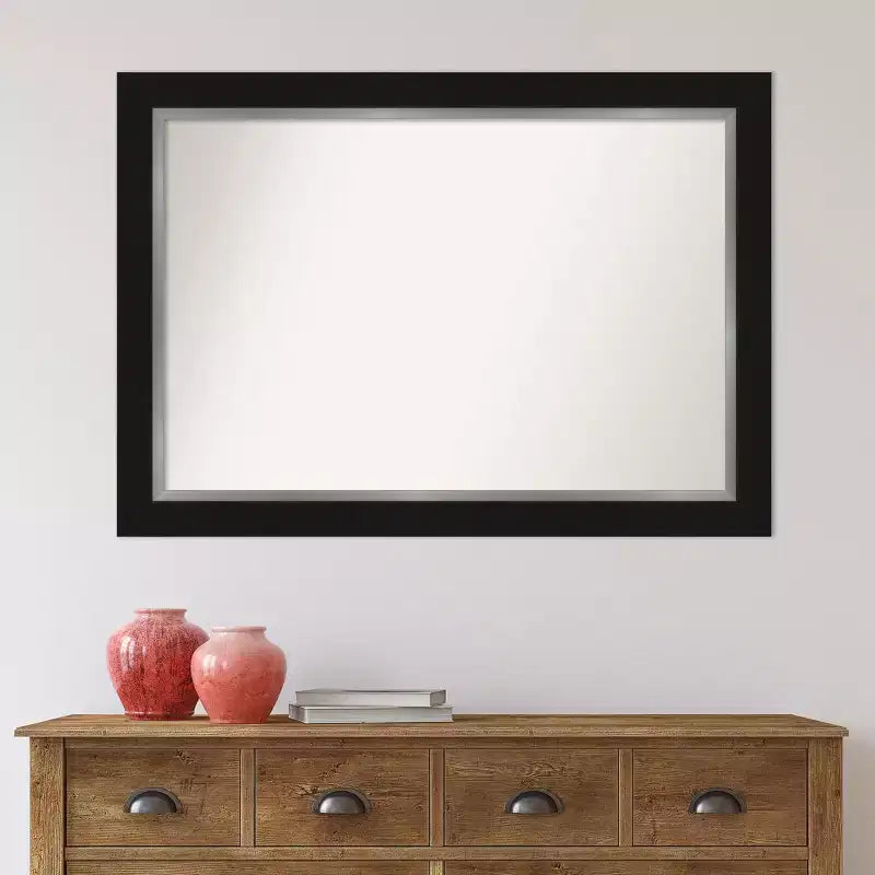42" x 30" Non-Beveled Bathroom Wall Mirror Black -: Modern Rectangle, Wall Mount
