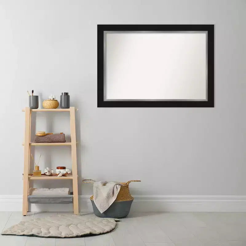42" x 30" Non-Beveled Bathroom Wall Mirror Black -: Modern Rectangle, Wall Mount