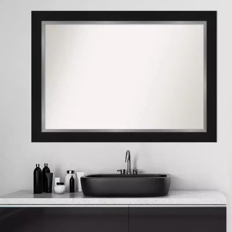 42" x 30" Non-Beveled Bathroom Wall Mirror Black -: Modern Rectangle, Wall Mount