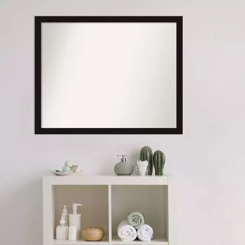 30" x 24" Non-Beveled Narrow Bathroom Wall Mirror Black -: Includes Mounting Hardware, Polystyrene Frame