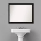 30" x 24" Non-Beveled Narrow Bathroom Wall Mirror Black -: Includes Mounting Hardware, Polystyrene Frame
