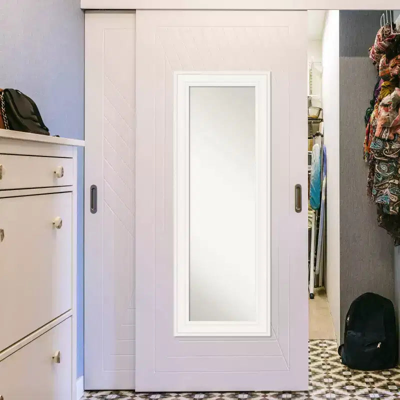 20" x 54" Non-Beveled White Full Length on The Door Mirror -: Polystyrene Frame, Includes Mounting Hardware