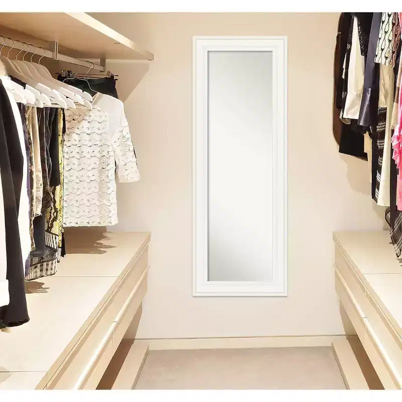 20" x 54" Non-Beveled White Full Length on The Door Mirror -: Polystyrene Frame, Includes Mounting Hardware