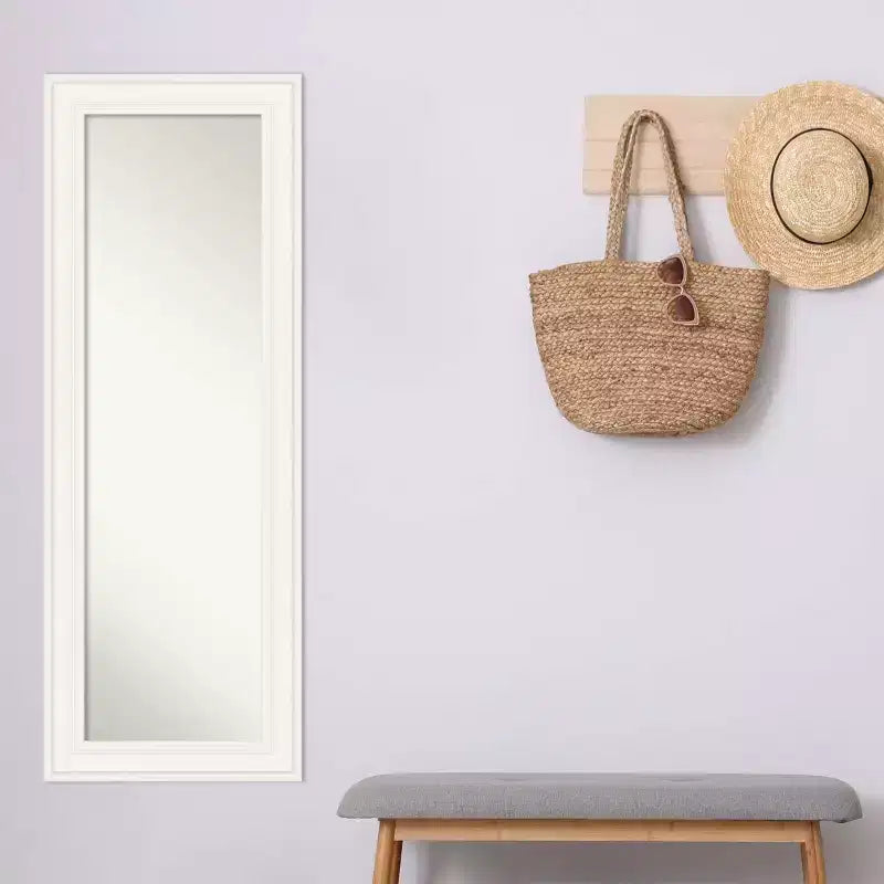 20" x 54" Non-Beveled White Full Length on The Door Mirror -: Polystyrene Frame, Includes Mounting Hardware