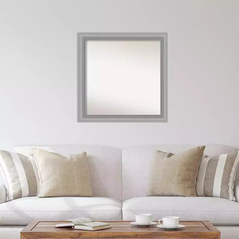 31" x 31" Non-Beveled Polished Nickel Wall Mirror, Square Framed, Modern Decor