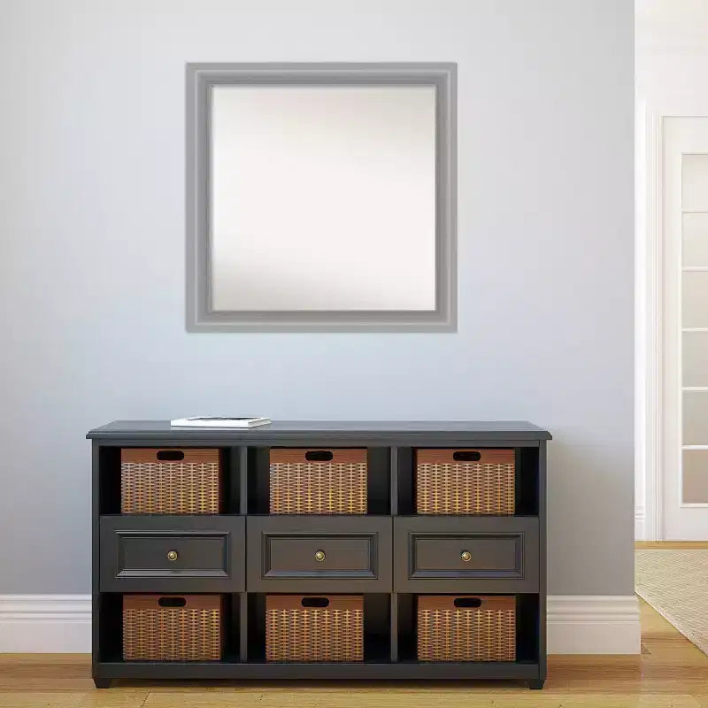 31" x 31" Non-Beveled Polished Nickel Wall Mirror, Square Framed, Modern Decor