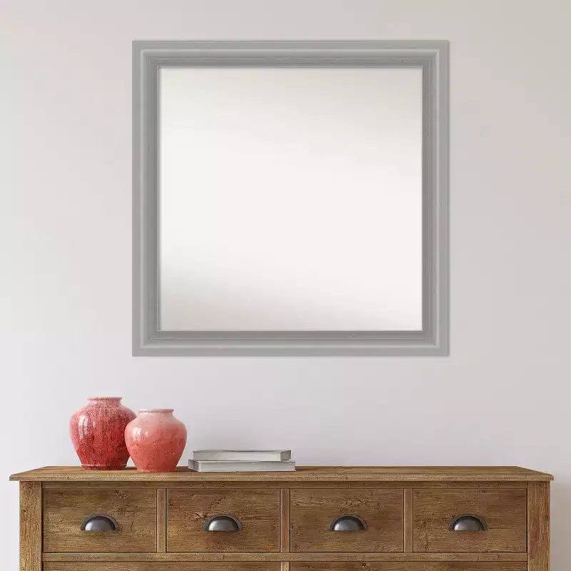 31" x 31" Non-Beveled Polished Nickel Wall Mirror, Square Framed, Modern Decor