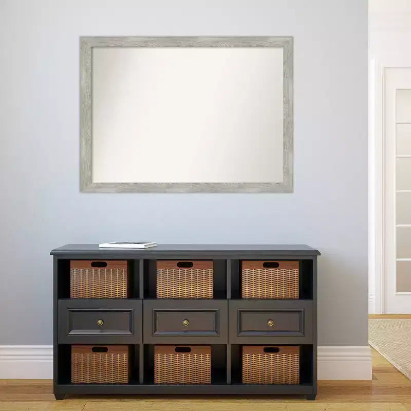 42" x 31" Non-Beveled Narrow Bathroom Wall Mirror Gray Wash -: Wall Mounted, Polystyrene Frame