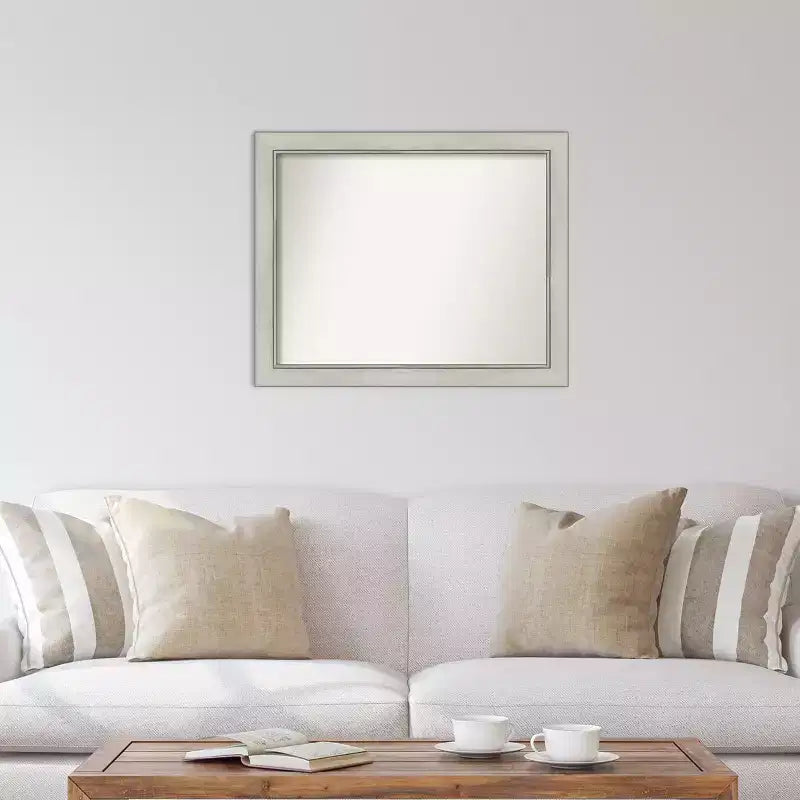 32" x 26" Silver Patina Wall Mirror: Modern Rectangle, Includes Mounting Hardware